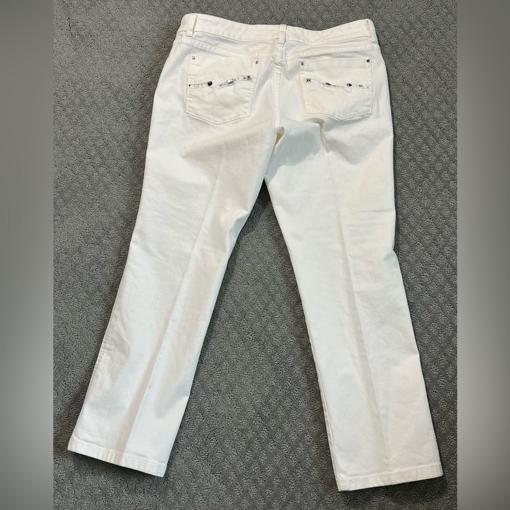 White House Black Market white jeans with jewel stone adorned back pockets - Picture 6 of 9